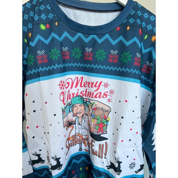"Shitters Full" Merry Christmas Blue Long Sleeve Top - Picture 2 of 3